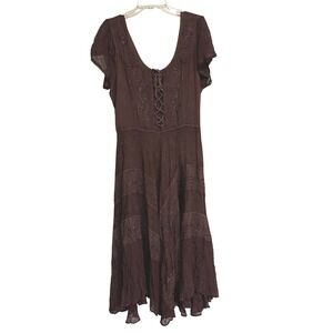 Beaded Embroidered Brown Dress Plus Size 1X/2X Fairy Whimsigoth Goblincore